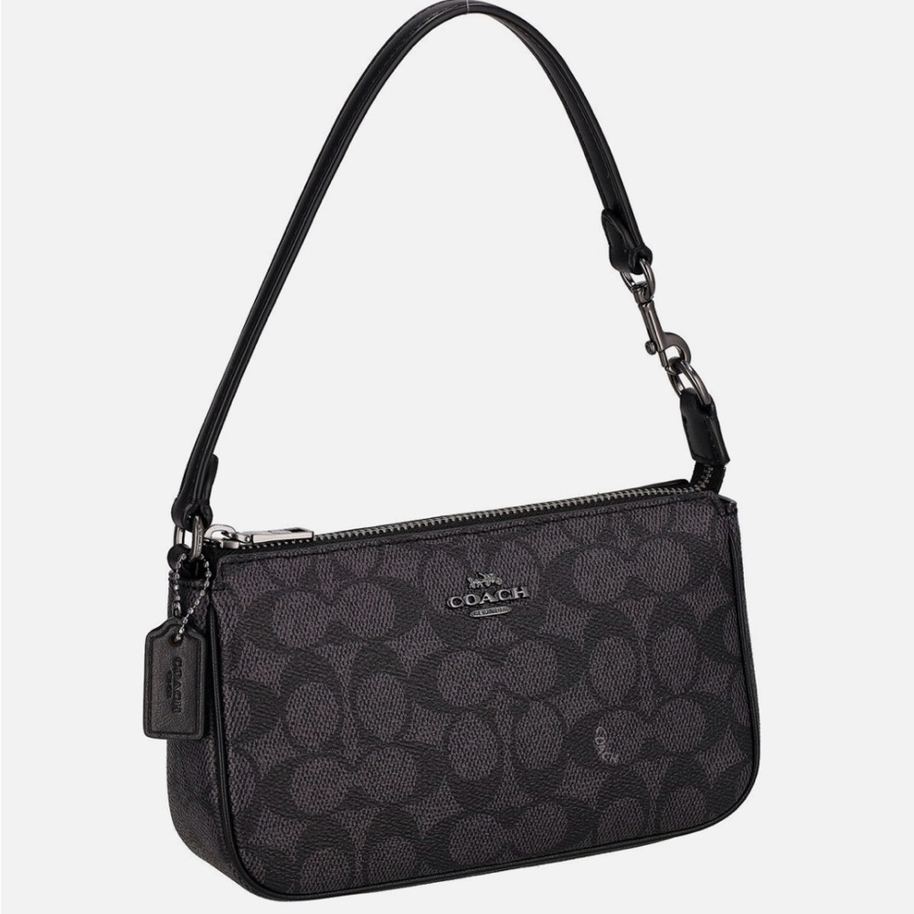 Coach Nolita 19 Black/Grey Mini Bag with Monogram Pattern and Adjustable Strap